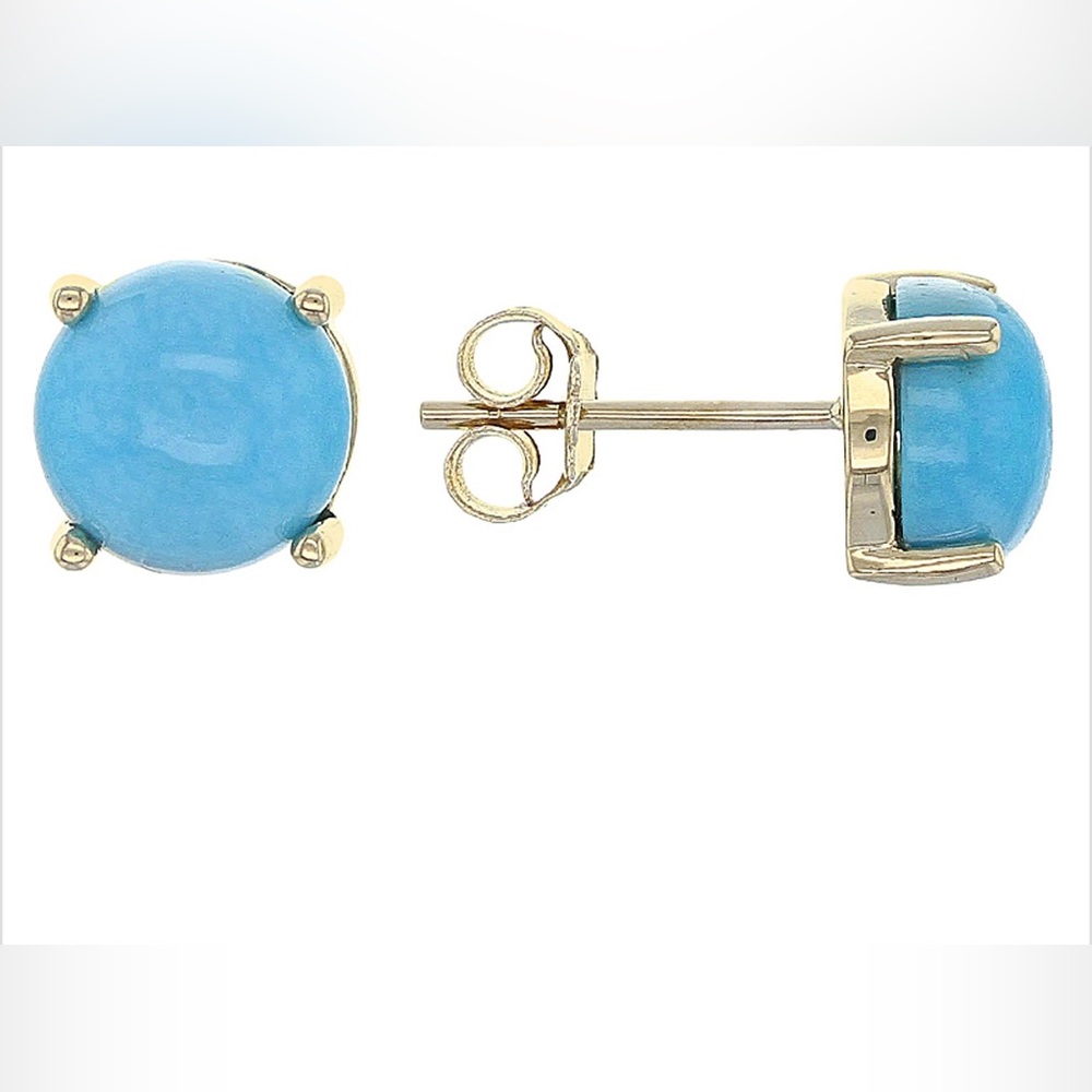 10K Solid Yellow Gold Sleeping Beauty Turquoise Solitaire Stud Earrings